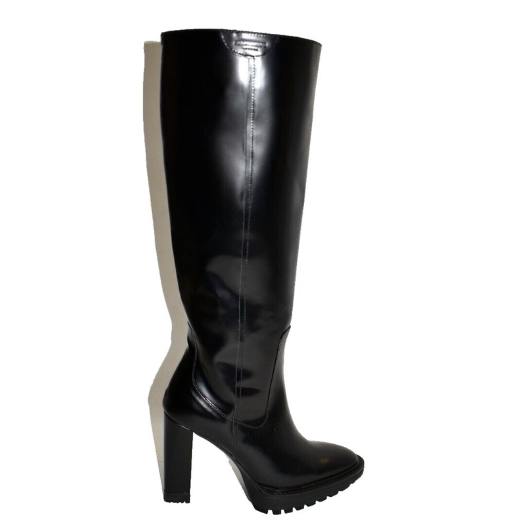 New! Allsaints Harlem Almond Toe 109mm Tall High Shine Leather Boots 10 Us Dd471